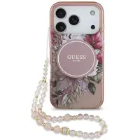 GUESS iPhone 17 Pro IML Flowers-deksel med perlerem - Rosa