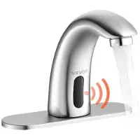 Vevor berøringsfri baderomsvaskkran, automatisk bevegelsessensor toalettkran med hulldekselplate, batteridrevet, justerbar temperatur for 9,5 mm rør kommersielt toalett, børstet nikkelsølv