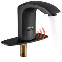 Vevor Berøringsfri baderomsvaskkran, automatisk bevegelsessensor toalettkran med hulldekselplate, batteridrevet, justerbar temperatur for 9,5 mm rør kommersielt toalett, matt svart