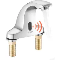 Vevor Berøringsfri baderomsvaskkran, automatisk bevegelsessensor toalettkran kaldt vann med hulldekselplate, batteridrevet for 9,5 mm rør kommersielt toalett, forkrommet sølv