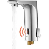 Vevor berøringsfri baderomsvaskkran, automatisk bevegelsessensor toalettkran, håndfri justerbar kald varm etthånds vannblander batteridrevet for 9,5 mm rør, børstet nikkelsølv