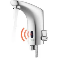 Vevor berøringsfri baderomsvaskkran, automatisk bevegelsessensor toalettkran, håndfri justerbar kald varm etthånds vannblander batteridrevet for 9,5 mm rør, forkrommet sølv