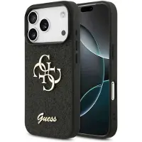 GUESS iPhone 17 Pro Max Fixed Glitter 4G Metal Logo Deksel - Svart