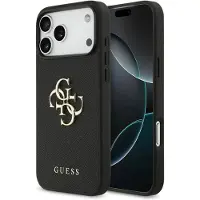 GUESS Grained Big 4G & Classic Logo-etui til iPhone 17 Pro Max – svart