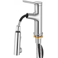 Vevor Ettgreps servantkran, Uttrekkbar ettgreps kran 1 eller 3 hull, Børstet nikkel rustfritt stål servantkraner med trykknappbryter, Passer for bad, bobil, offentlig toalett, Blyfri