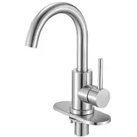 Vevor Ettgrepsvaskkran, Børstet nikkel Ettgreps baderomskran, Kjøkkenvannskraner med sprutsikker blandebatteri, Passer for bad, bobil, barvask, offentlig toalett, høy tut