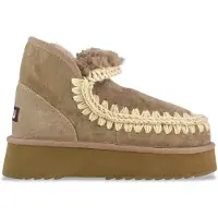 Mou for woman. MU.FW681000A Mini eskimo platform boot suede (37), Leather, Brown, 8 to 10 cm, None, Casual, Grey, Taupe