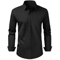 Vevor Herreskjorte med knapper, langermet herreskjorte med knapper og krøll, slim fit i mykt stretchstoff for forretnings- og formelle anledninger, arbeid, bryllup, middag, svart