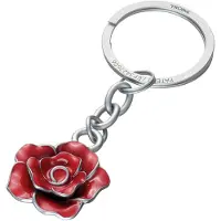 Troika nøkkelring Rose, emaljert metall, rød-sølv