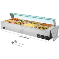 Vevor Kommersiell matvarmer, 1700W elektrisk dampmatvarmer i rustfritt stål med glasslokk, 8-panners benkeplatebuffet Bain Marie med suppe og perforerte øser, for catering, restauranter og fester
