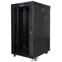 Lanberg FF01 series - Rack skap - 600 x 800, flat pack, with glass door, LCD - med LCD-skjerm, termostat, 4 kjølevifter - fritt stående - svart, RAL 9004 - 22U - 19