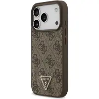 GUESS MagSafe-etui i lær 4G Triangle Strass for iPhone 17 Pro - Brun