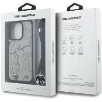 Karl Lagerfeld Crossbody-etui med kornet mønster og logo til iPhone 16 Pro - Grå