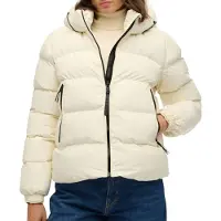 Superdry for woman. W5011996A Stanton off-white hooded quilted jacket (L), Casual, Polyester