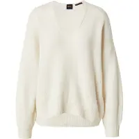 BOSS for woman. 50550464 V-neck pullover in beige italian yarn (L), Casual, Polyamide