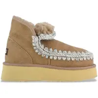Mou for woman. MU.FW681000A Mini eskimo platform boot suede (36), Leather, Brown, 8 to 10 cm, None, Casual, Taupe