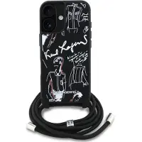 Karl Lagerfeld Crossbody-etui med kornet mønster og logo til iPhone 16 - Svart