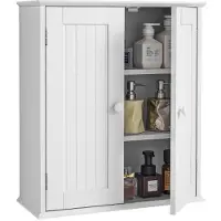 Vevor Baderomsskap med 2 dører og justerbar hylle, oppbevaringsskap over toalettet, veggmontert, plassbesparende hengende arrangør med hyller for vaskerom, kjøkken, toalett, hvit