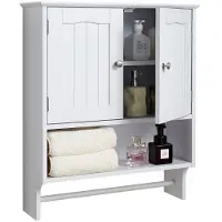 Vevor Baderomsskap med 2 dører og justerbar hylle, oppbevaringsskap over toalettet, veggmontert, hengende arrangør med åpen skillevegg og håndklestang for vaskerom og kjøkken, hvit
