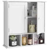Vevor Baderomsskap med 2 dører og justerbar hylle, oppbevaringsskap over toalettet, veggmontert, hengende arrangør med hyller og åpen skillevegg for vaskerom, kjøkken, toalett, hvit