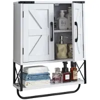 Vevor Baderomsskap med vegg, med 2 dører og justerbar hylle, oppbevaringsskap over toalettet, veggmontert, hengende arrangør med åpen skillevegg og håndklestang for vaskerom og kjøkken, hvit