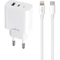 MaXlife USB-lader PD QC 20W med USB og USB-C + lynkabel