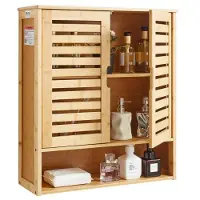 Vevor Baderomsskap med 2 dører og justerbar hylle, oppbevaring over toalettet, veggmontert, hengende arrangør med hyller og åpen skillevegg for vaskerom, kjøkken, toalett