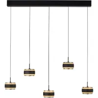 Paul Neuhaus LED-hengelampe Falling Rings, svart, lengde 101 cm, 5 lyskilder