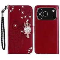 Mtp Products iPhone 17 Pro Ugle Rhinestone Lommebok-deksel - Rød