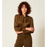 Twinset for woman. 252TT2361 Satin jacquard shirt green (44), Casual, Viscose, Long sleeve