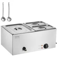 Vevor Kommersiell matvarmer, elektrisk dampbord med 3 panner, 1200 W profesjonell benkeplate i rustfritt stål, buffet i bain-marie med 30–85 °C temperaturkontroll for catering, bufféer, fester og rest
