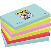 3M Post-it Super Sticky AMiami 655-6SS-MIA - Noter - 76 x 127 mm - 540 ark (6 x 90) - turkis, neongrønn, neonrosa, valmue