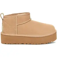 Ugg unisex for kids. 1157791K Beige Classic Ultra Mini Platform leather ankle boots (36), 3 to 5 cm, Suede, None, Casual, children's fashion
