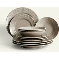 Fyrklövern Nordic Dawn tallerkensett 12 deler, Bark, 4 pers Servise Tallerkener sett