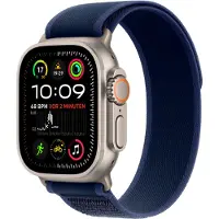 Apple Watch Ultra 2 - 49 mm - naturlig titan - smartklokke med Trail Loop - nylonvev - blå - båndbredde: S/M - 64 GB - LTE, Wi-Fi 4, UWB, Bluetooth - 4G - 61.4 g