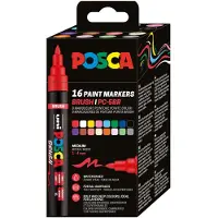 Posca PC-5M PENSE - med 16 stk. assorterte farger - vendbar penselspiss