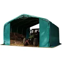 TOOLPORT 6x6 m leskur, PVC-presenning, mørkegrønn, betongunderlag