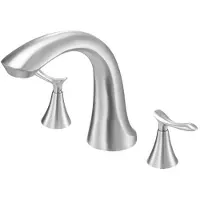 Vevor romersk badekarkran, 3-hulls fossefallsbadekarkran, svanehals badekarkransett med 2 håndtak, badekarkransett for plattformmontering for babypleie, bading for voksne, børstet rustfritt stål, høy