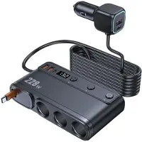 Mtp Products C35L 3-i-1 billader med uttrekkbar kabel og spenningsvisning - 228W