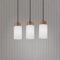 Lamkur Markus hengelampe, opalglass/eiketre, lengde 60 cm 3 lyskilder.