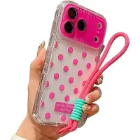 Mtp Products iPhone 17 Pro Max PC / TPU-deksel med linsefilm og stropp - Polka Dot - Varm Rosa