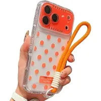 Mtp Products iPhone 17 Pro Max PC / TPU-deksel med linsefilm og stropp - Polka Dot - Oransje