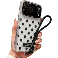 Mtp Products iPhone 17 Pro Max PC / TPU-deksel med linsefilm og stropp - Polka Dot - Svart