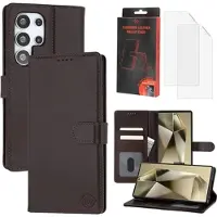 MyTPhone Samsung Galaxy S24 Ultra CardMate MagSafe lommebokveske i lær med kortholder, stativ, 2x skjermbeskytter - mørkebrun