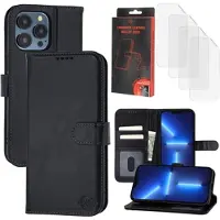 MyTPhone iPhone 13 Pro Max/12 Pro Max CardMate MagSafe lommebokveske i lær med kortholder, stativ, 2x skjermbeskytter - svart