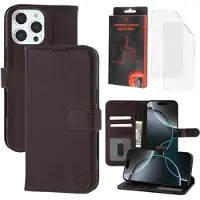 MyTPhone iPhone 16 Pro CardMate MagSafe lommebokveske i lær med kortholder, stativ, 2x skjermbeskytter - mørkebrun
