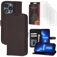 MyTPhone iPhone 13 Pro Max/12 Pro Max CardMate MagSafe lommebokveske i lær med kortholder, stativ, 2x skjermbeskytter - mørkebrun