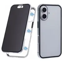 Mtp Products iPhone 16 Magnetisk Deksel med Herdet Glass - Privacy - Sølv