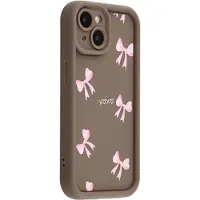Mtp Products iPhone 15 Plus Stilig støtsikkert TPU-deksel med forhøyede kanter - Brun / sløyfe
