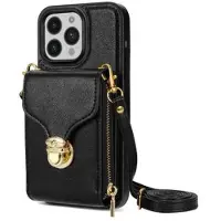 Mtp Products iPhone 14 Pro Alt-i-ett-deksel med lommebok og stropp - svart